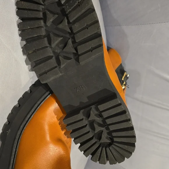 Zara Orange Heeled Boots with Black Soles - Picture 4 of 8